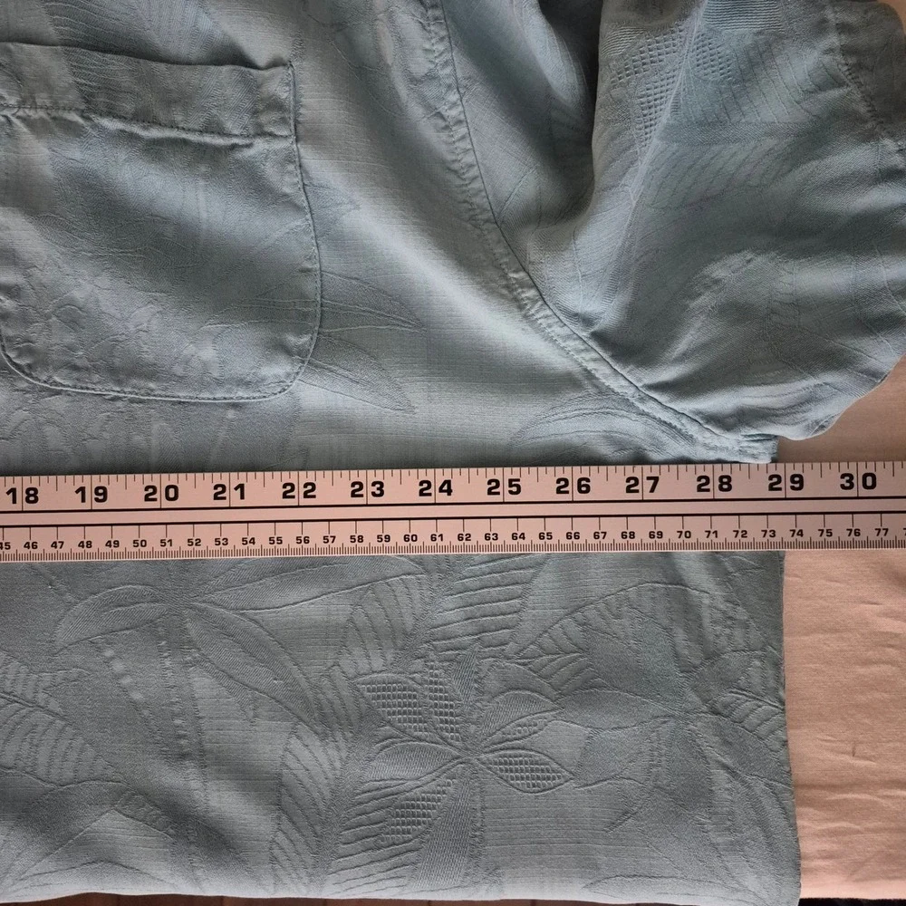 Tommy Bahama Mens 2XLB Blue 100% Silk Tropical Jacquard Short Sleeve Camp Shirt